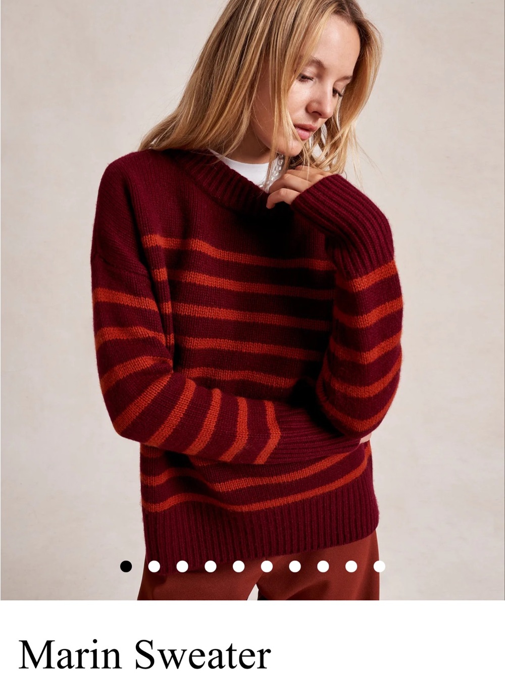 SPANX Burgundy and Rust Striped Crewneck Sweater